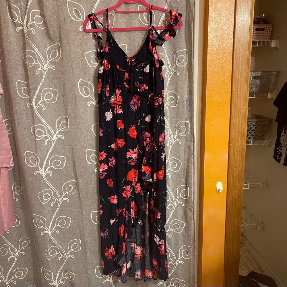 Navy floral high low Express maxi dress